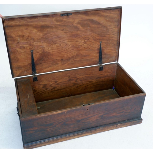 1290 - Antique elm trunk with candle box to interior, 50 x 96 x 32cm