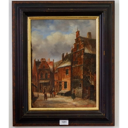 1291 - H Hultz - oil on panel continental street scene, 39 x 28cm