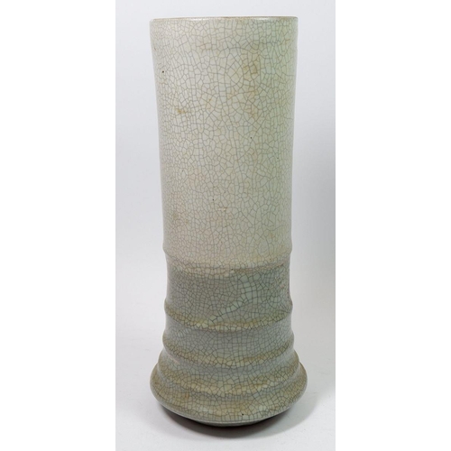 138 - A Chinese vintage crackle glaze cylindrical vase with character decoration, 30cm