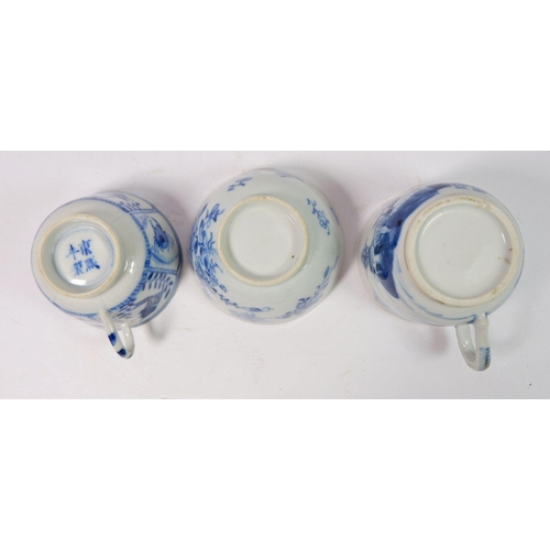 143 - A Chinese late Qing teacup with character mark to base, a mid Qing tea bowl and saucer, another sauc... 