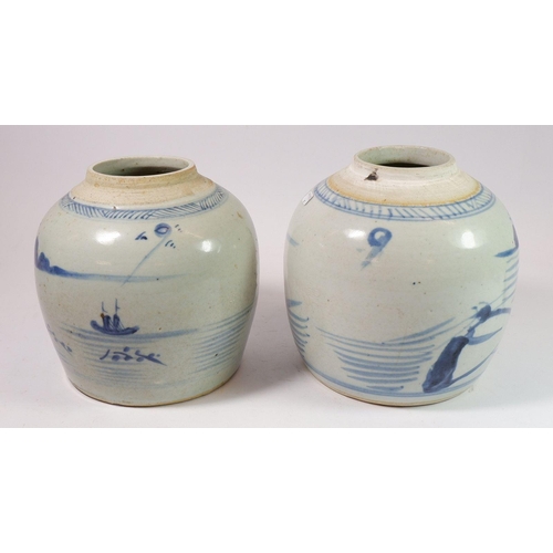 148 - Two provincial ginger jars - lacking lids, 17cm tall