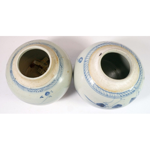 148 - Two provincial ginger jars - lacking lids, 17cm tall