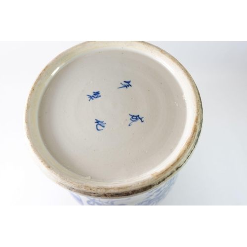 163 - A Chinese large late Qing dynasty blue and white jar and cover painted two phoenix and two dragons i... 