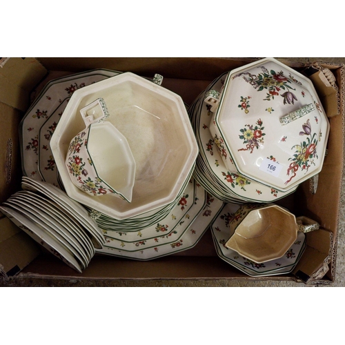 166 - A Royal Doulton Old Leeds Sprays dinner service comprising: two tureens - one with lid, four graduat... 