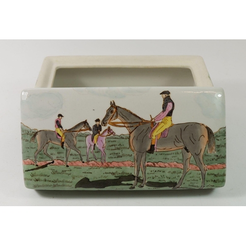 174 - A rectangular porcelain box painted equestrian figures, 21 x 11cm