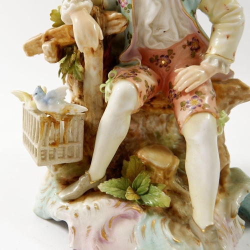 188 - A pair of 19th century Volkstedt porcelain figures of man with a bird cage and companion with chicke... 