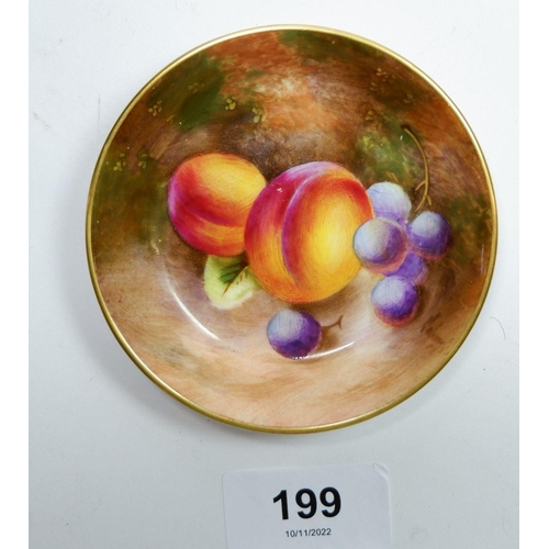 199 - A Royal Worcester pin dish pained fruit signed indistinctly, 8.5cm diameter, 1954