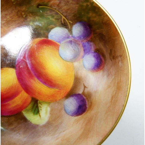 199 - A Royal Worcester pin dish pained fruit signed indistinctly, 8.5cm diameter, 1954