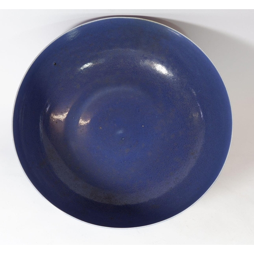 209 - An early Ruskin blue glazed large fruit bowl with scissor mark, 29 cm (with Albert E Wade collection... 