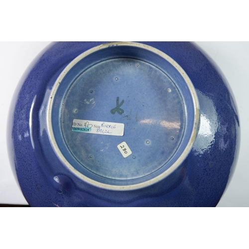 209 - An early Ruskin blue glazed large fruit bowl with scissor mark, 29 cm (with Albert E Wade collection... 