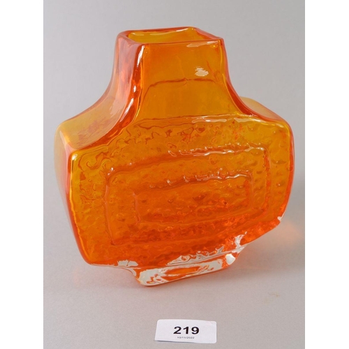 219 - A Whitefriars tangerine glass TV vase designed by Geofrey Baxter, 17cm tall