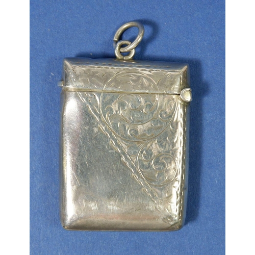 293 - A silver engraved vesta case, Birmingham 1905