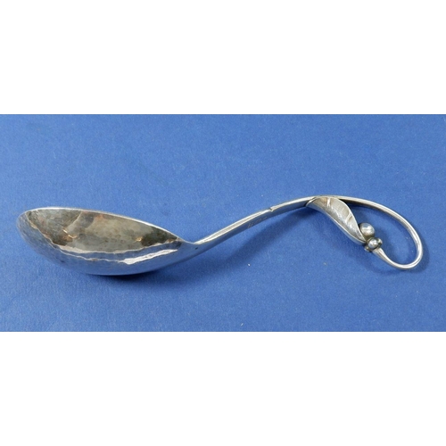 366 - A silver jam spoon with leaf and bud handle by Georg Jensen, 35g