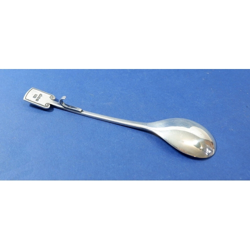 369 - An Art Deco silver Honey spoon with hook, London 1947 by R E Stone, 28g