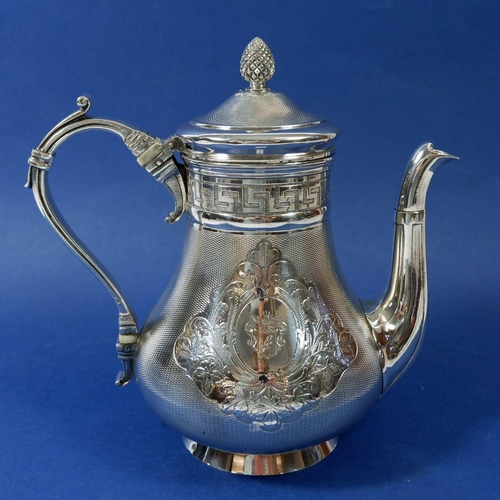 392 - A French silver coffee pot with engraved armorial, Paris circa 1890 by Christofle, 775g