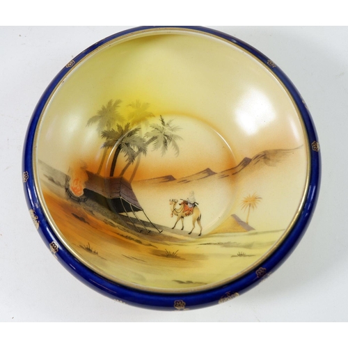 40 - A porcelain bowl painted dessert scene on a silver plated Art Nouveau stand and a Pointons Edwardian... 