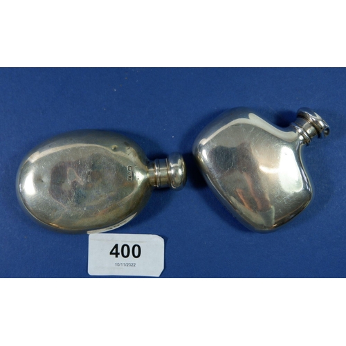 400 - A small silver spirit flask, Birmingham 1900, 6cm tall and another smaller one, Chester 1912, 60g