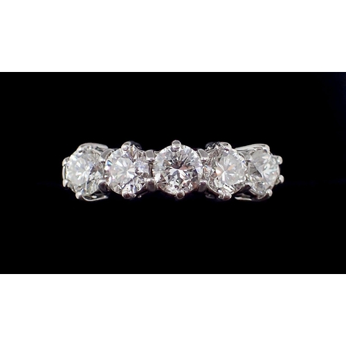 422 - An 18 carat white gold five stone diamond ring approx 1.3 cts with insurance valuation (colour H/I ,... 