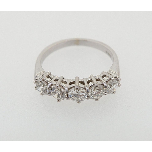 422 - An 18 carat white gold five stone diamond ring approx 1.3 cts with insurance valuation (colour H/I ,... 