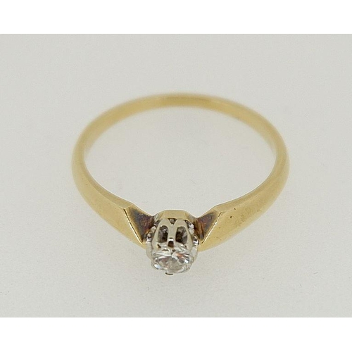 447 - A 14 carat gold solitaire diamond ring, size M to N, 2.4g