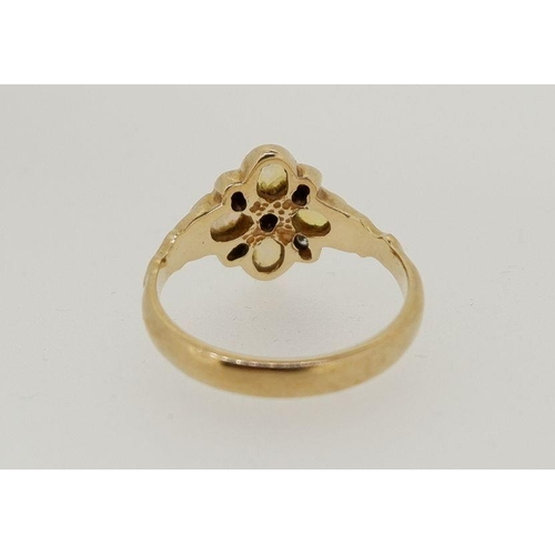 475 - An Edwardian 9 carat gold flower form cluster ring set opals and diamonds, 2.7g, size L