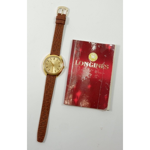 650 - A Longines Conquest gentleman's gold plated wrist watch and booklet