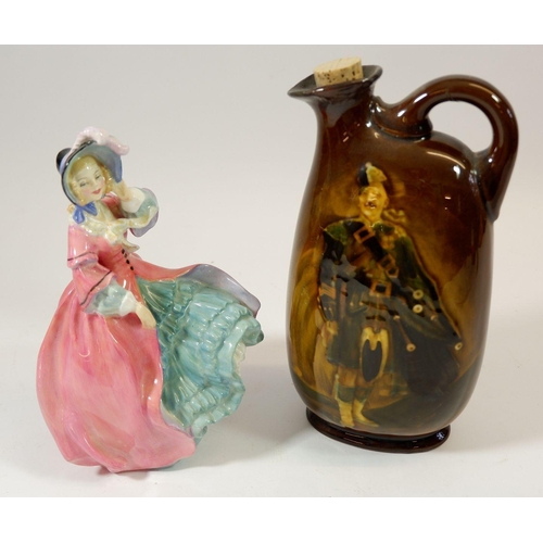 66 - A Royal Doulton figure Spring Morning and a Doulton Dewars Guardsman flask - chipped to base