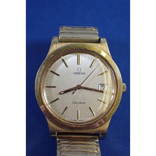 660 - A vintage gentleman's Omega gold plated wrist watch with date niche, boxed