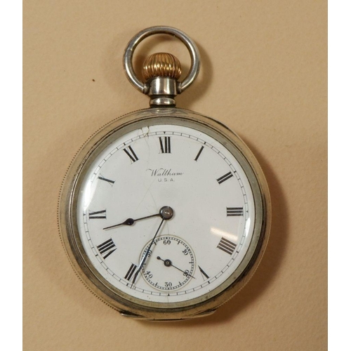 664 - A silver keyless Waltham gents pocket watch, 1912