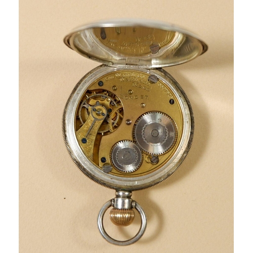 664 - A silver keyless Waltham gents pocket watch, 1912