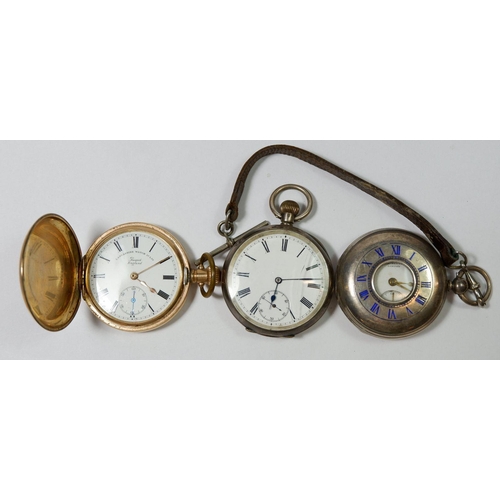 671 - A Benson silver half hunter cased pocket watch, a 935 silver pocket watch and a gold plated pocket w... 