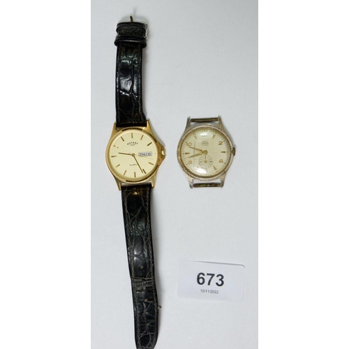 673 - A Rotary gentlemans quartz wrist watch with leather strap and a Smiths Empire vintage watch glass a/... 