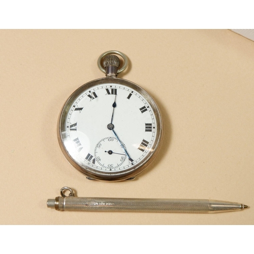 675 - A silver pocket watch and a silver pencil