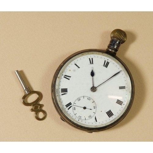 679 - A silver pocket watch and key