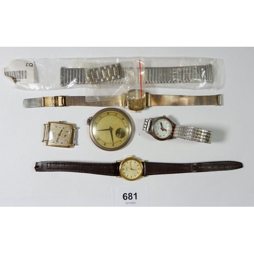 681 - Five various watches including Roamer 9 carat gold watch and a pocket watch with Breguet movement