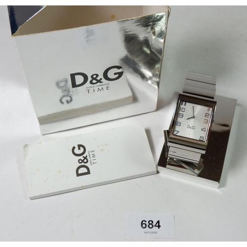 684 - A Dolce and Gabbana stainless steel gentleman's watch boxed