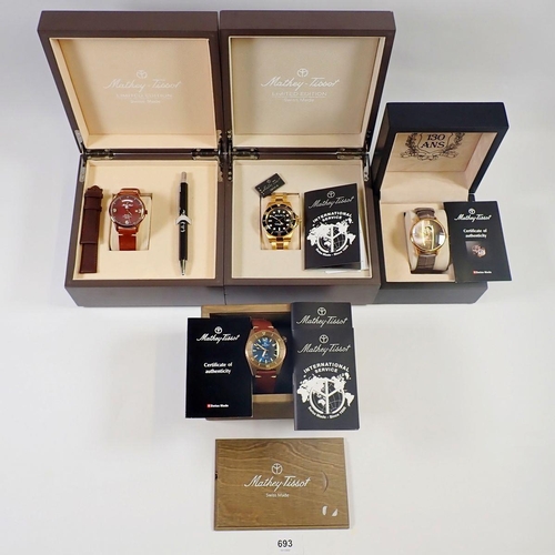 693 - A collection of four watches comprising of four Mathey Tissot wrist watches all accompanied by box a... 