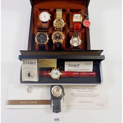 696 - A collection of seven watches by various makers including Vistok, Constantine Weisz, Bulova, Raymond... 