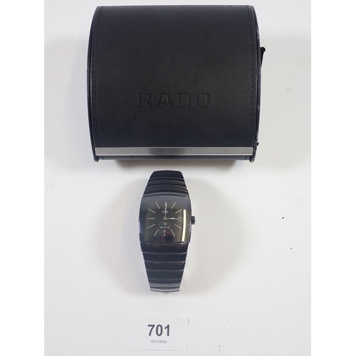 701 - A gentleman’s black ceramic Diastar wrist watch by Rado accompanied by maker’s case.