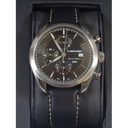 702 - A gentleman’s stainless steel Di Bacarri wrist watch on black leather strap, a limited edition of 5/... 