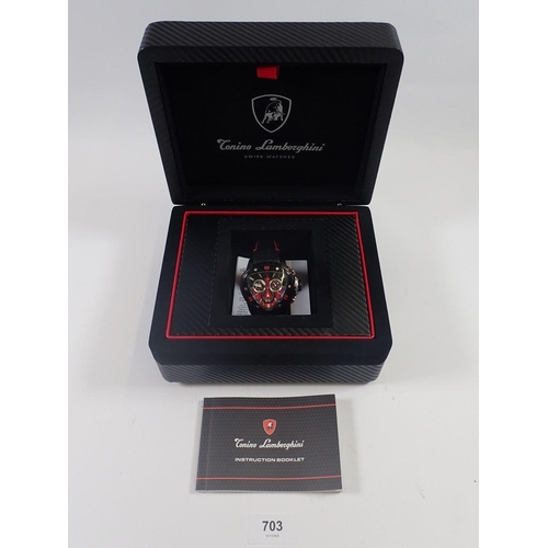 703 - A blackened steel Tonino Lamborghini Spyder 3000 wrist watch with quartz movement accompanied by box... 