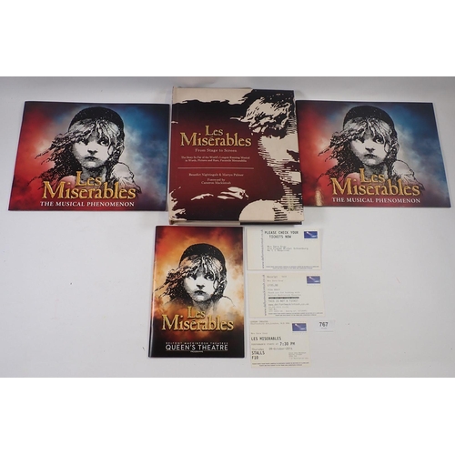 767 - 'Les Miserables from Stage Screen' book with four signatures plus three programmes, tickets and post... 