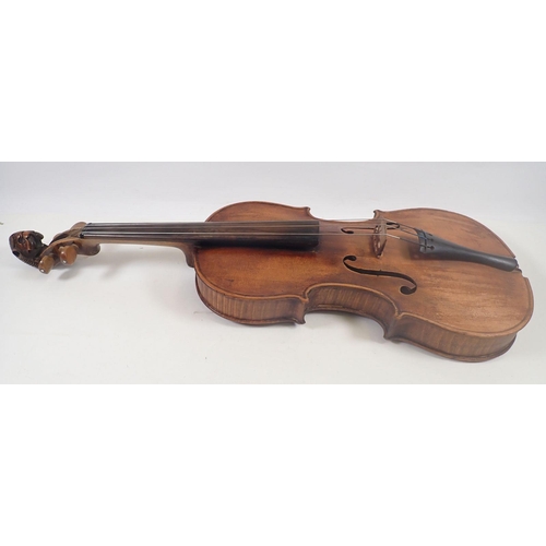 785 - An antique violin with lion head scroll, signed, 14