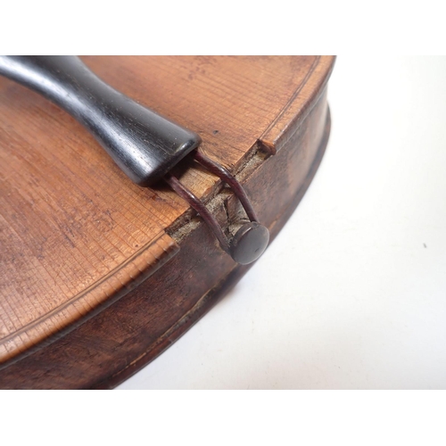 785 - An antique violin with lion head scroll, signed, 14