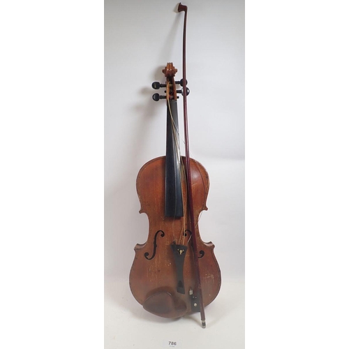 786 - A full size violin with label by Stainer, with bow in case