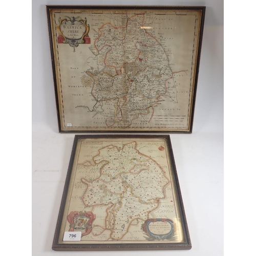 796 - A 17th century map of Warwickshire by Richard Blome, 33 x 28cm and another by Robert Morden, 36 x 42... 