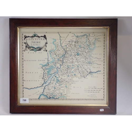 798 - A Robert Morden map of Gloucestershire, 33 x 38cm