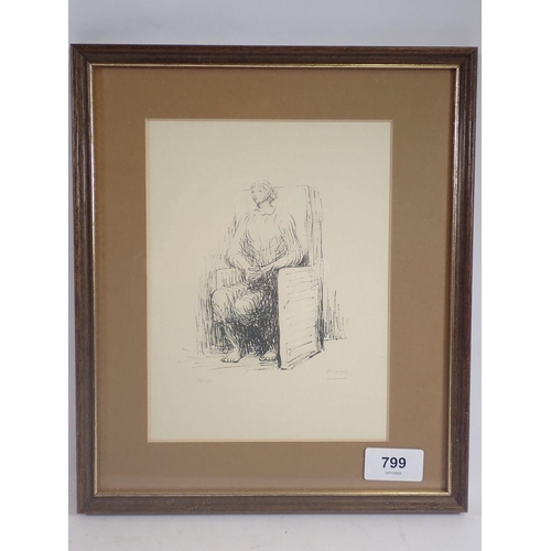 799 - A print after Henry Moore of a seated woman 20 x 15cm