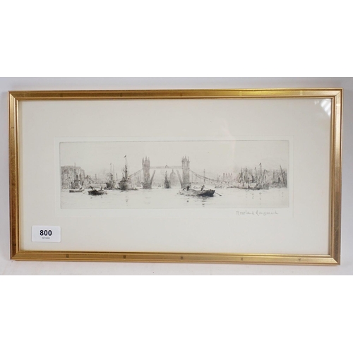 800 - Rowland Longmaid - etching of Tower Bridge, 9 x 29cm