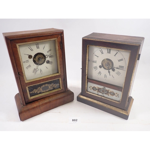 802 - Two Victorian mantel alarm clocks with pendulums (no keys)